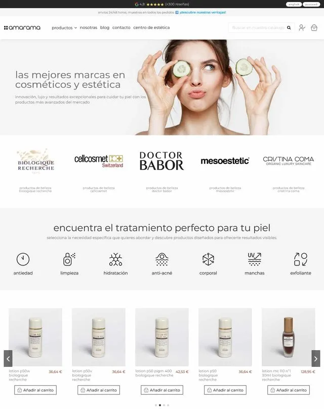 Web de amarama (Cosmètica en línia)