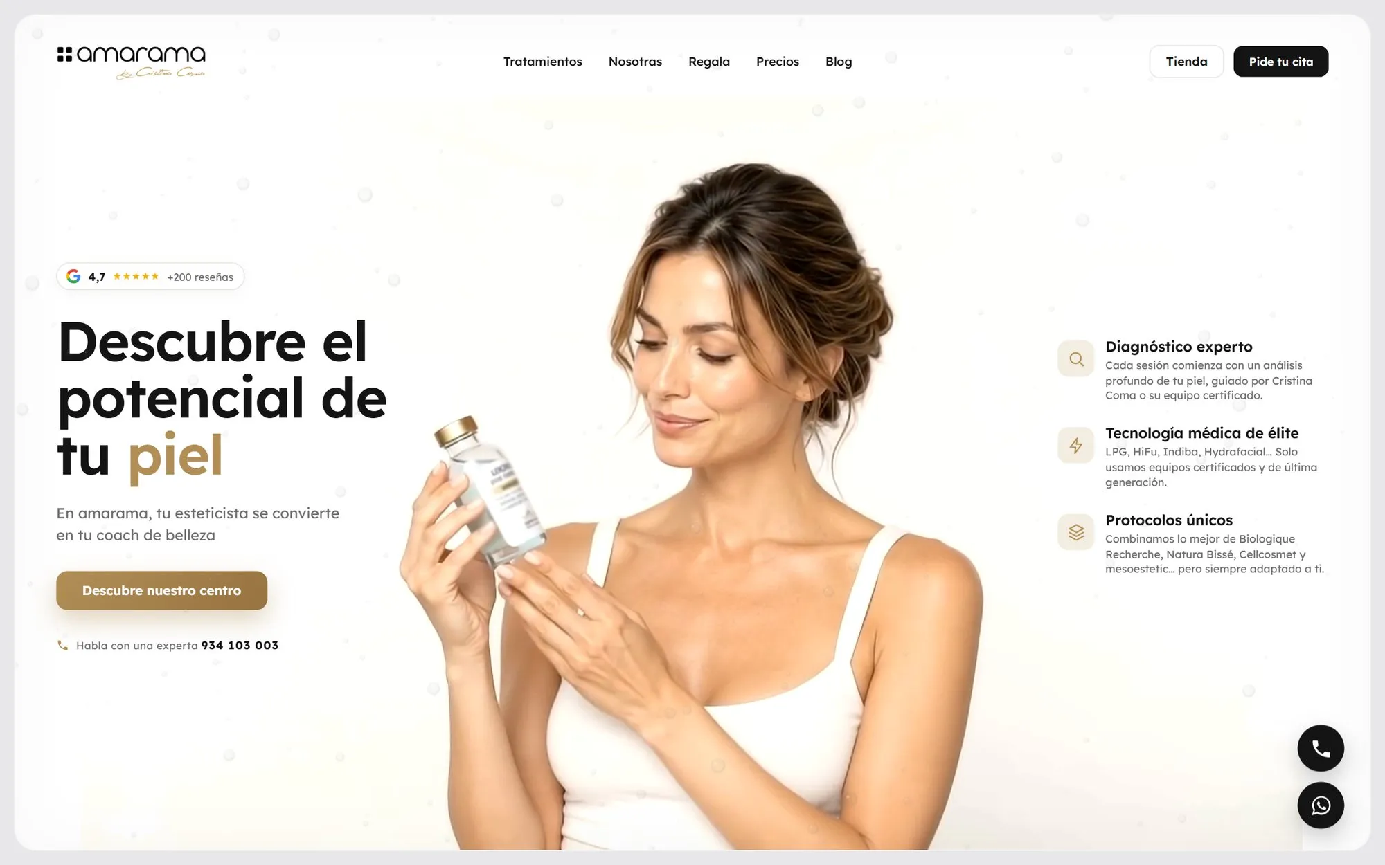 Portada del web de amarama (Centre d’estètica)