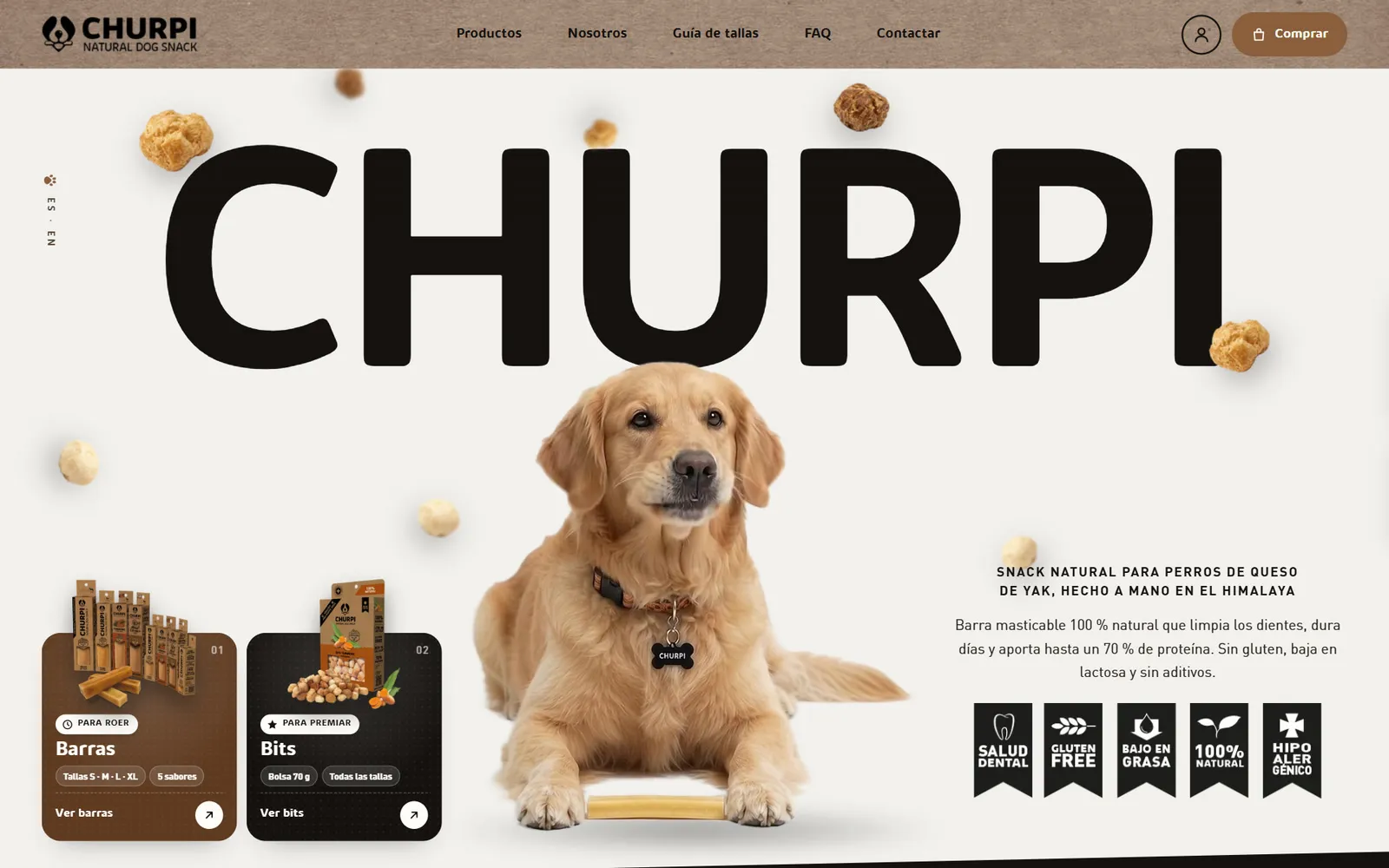 Portada del web de Churpi (Snacks naturals per a gossos)