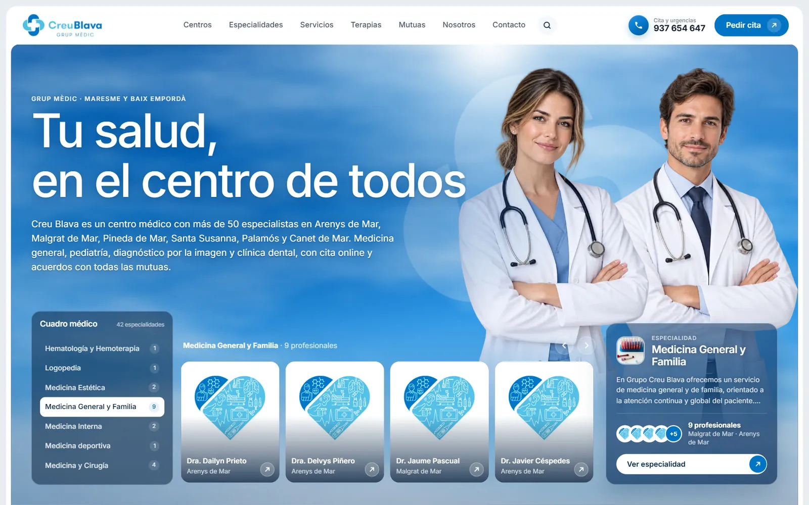 Portada del web de Creu Blava (Centre mèdic)