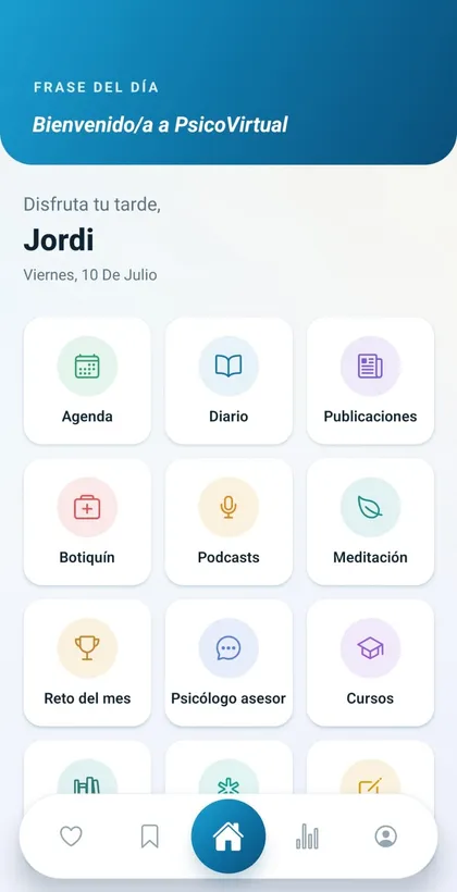 Psicovirtual: pantalla d’inici