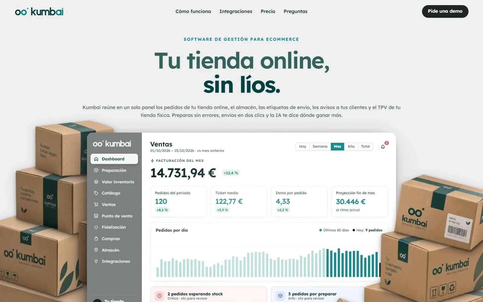 Portada del web de Kumbai (Programari per a ecommerce)