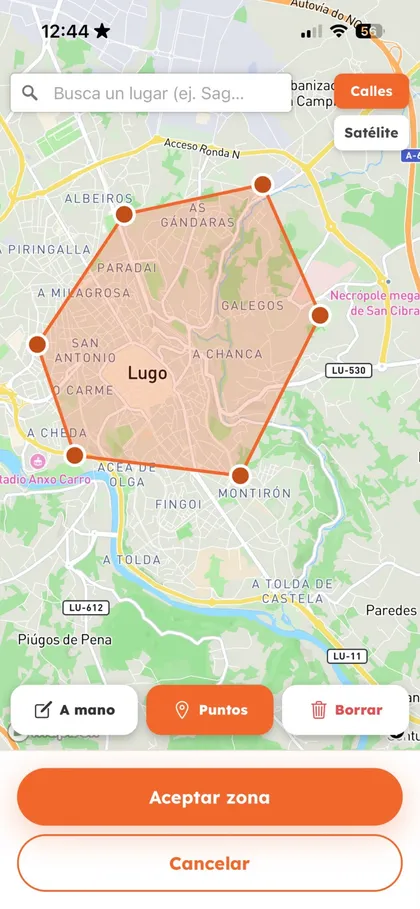 Snurkel: zona dibuixada sobre el mapa de Lugo