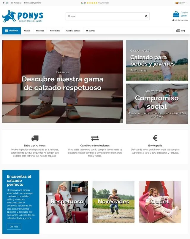 Web de ponys.online (Calçat infantil i juvenil)