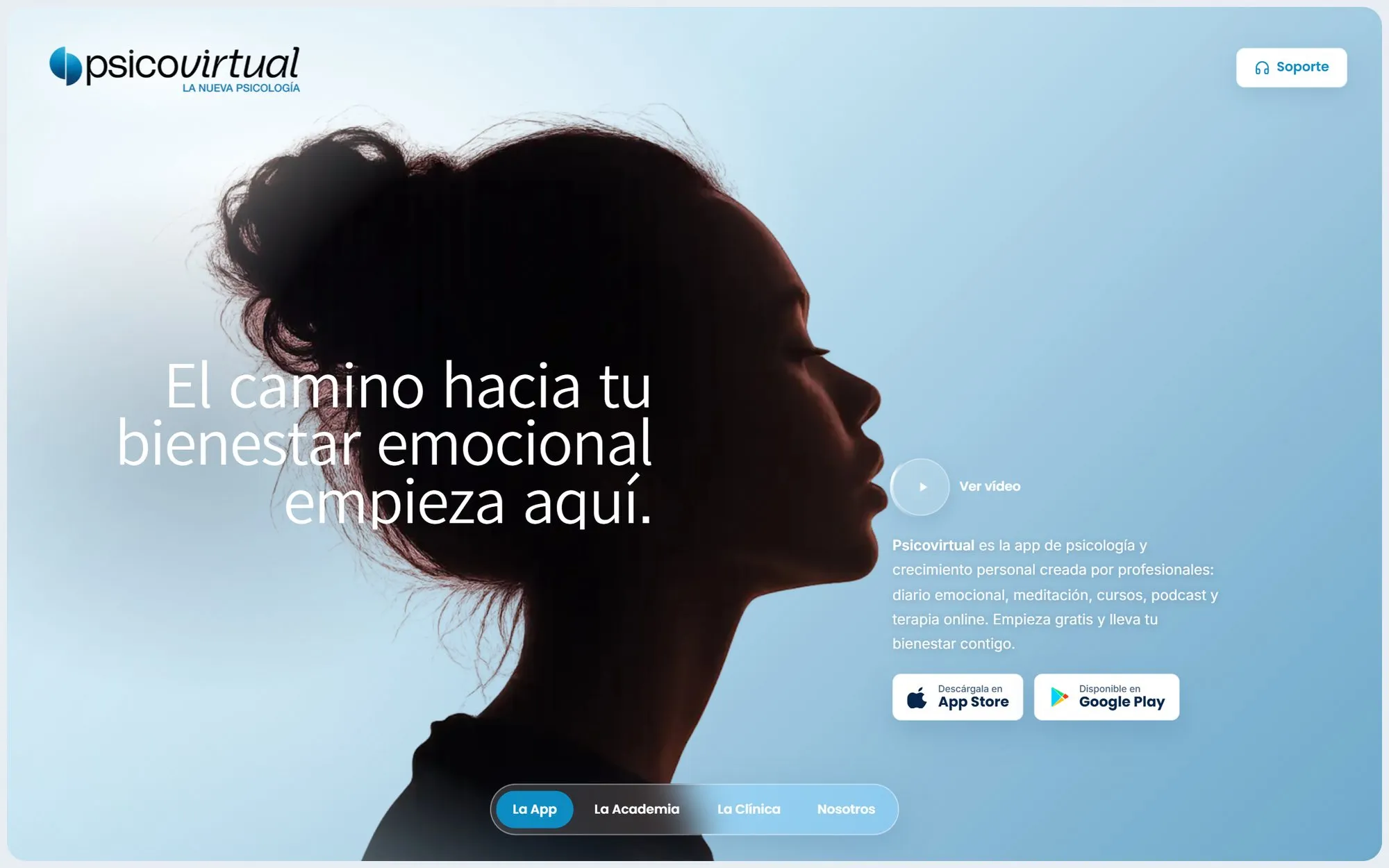 Portada del web de Psicovirtual (Landing d’app)