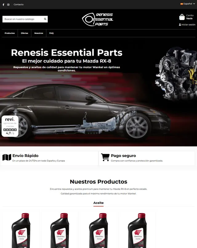 Web de Renesis Essential Parts (Recanvis Mazda RX-8)