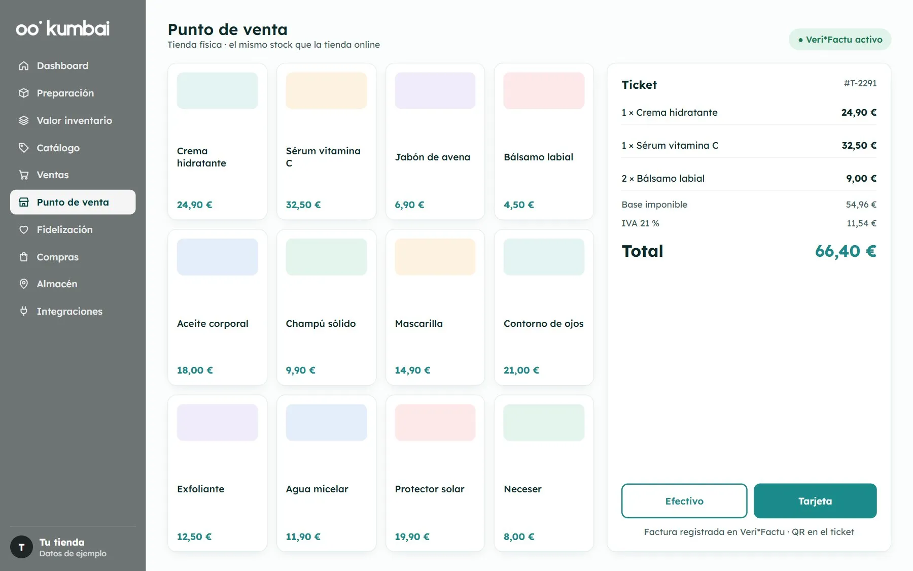 Kumbai: punt de venda amb Veri*Factu